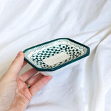 Green and White Checkerboard Pattern Ceramic Decorative Dish