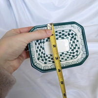 Green and White Checkerboard Pattern Ceramic Decorative Dish