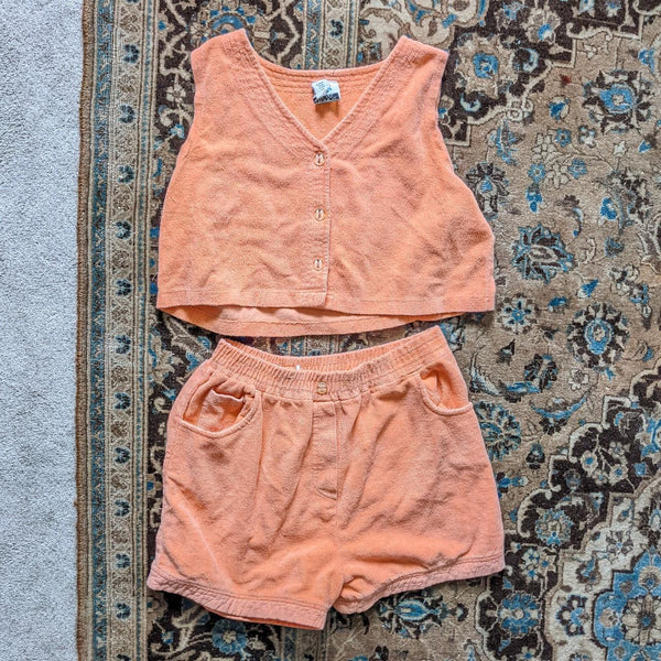 Tropical Escape Vintage Orange Terry Cloth Shorts and Tank Top Matching Set