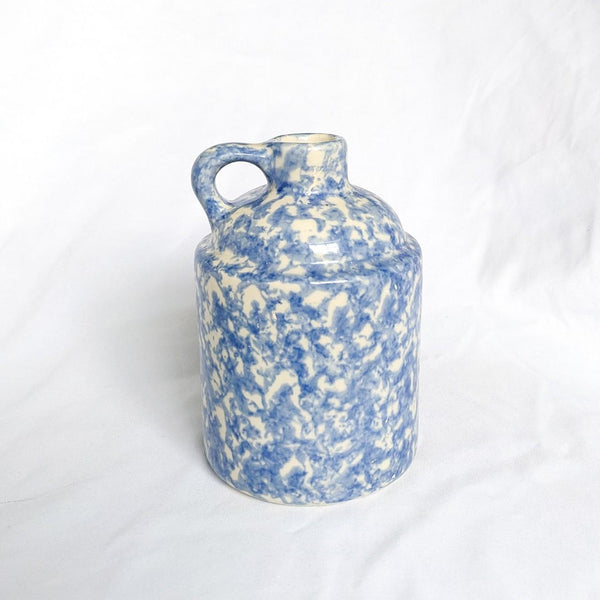 Blue and White Vintage Unsigned Spongeware Crock Vessel