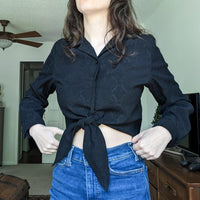 Crazy Larry Vintage Wool Blend Suede Snakeskin Print Cropped Tie Top Button Down