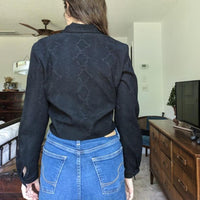 Crazy Larry Vintage Wool Blend Suede Snakeskin Print Cropped Tie Top Button Down