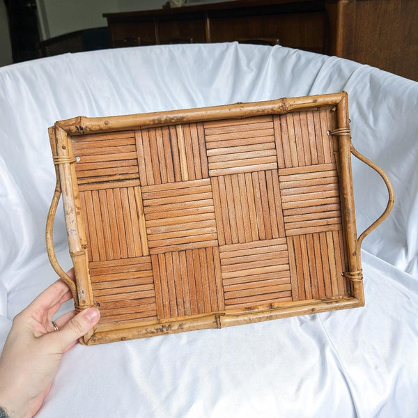 Bamboo Woven Vintage Chinoiserie Style Tray