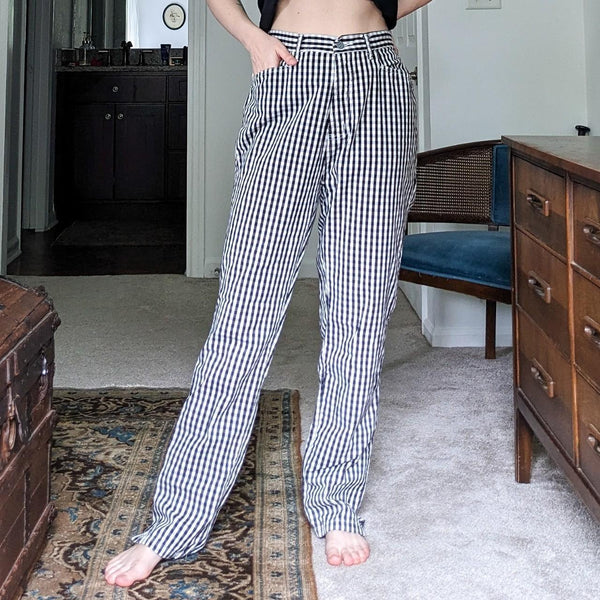 Vintage Squeeze Jeans Black and White Gingham Cotton Straight Leg High Rise Pants