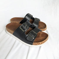 Madden Girl Black Leather Slides