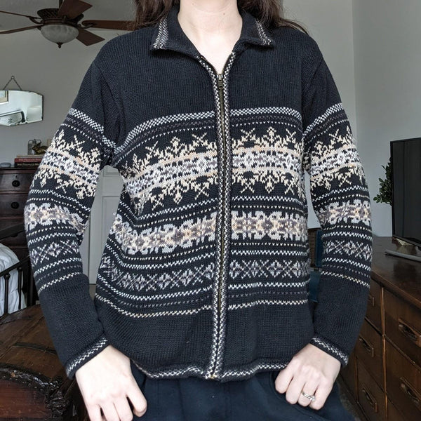 Heirloom Collectables Vintage Fair Isle Style Zip Up Cardigan Sweater