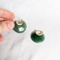 Green Stone Gold Accent Anthropologie Hoop Earrings