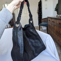 Stitched Black Leather Lucky Brand Hobo Bag