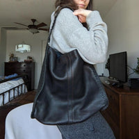 Stitched Black Leather Lucky Brand Hobo Bag