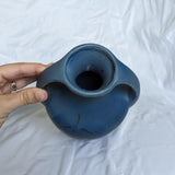 Double Handle Blue Hand Painted Flower Pottery Vase