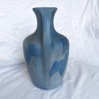 Double Handle Blue Hand Painted Flower Pottery Vase