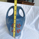 Double Handle Blue Hand Painted Flower Pottery Vase