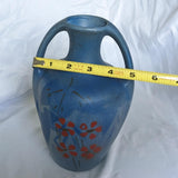 Double Handle Blue Hand Painted Flower Pottery Vase