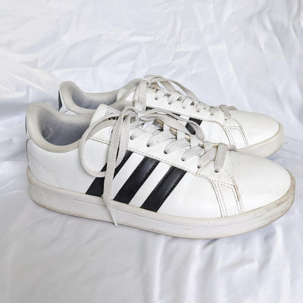 White Adidas Cloudfoam Classic Black Stripe Sneakers