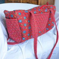 Vintage Red Floral Quilted Weekender Tote Bag