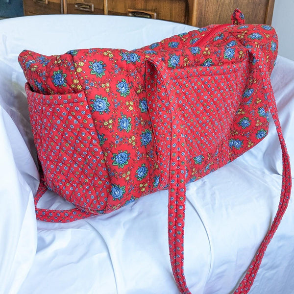 Vintage Red Floral Quilted Weekender Tote Bag