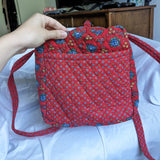 Vintage Red Floral Quilted Weekender Tote Bag