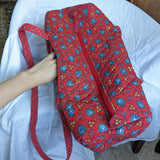 Vintage Red Floral Quilted Weekender Tote Bag