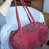 Vintage Red Floral Quilted Weekender Tote Bag