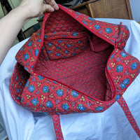 Vintage Red Floral Quilted Weekender Tote Bag