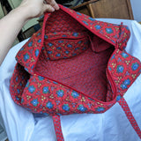 Vintage Red Floral Quilted Weekender Tote Bag
