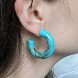 Vintage Marbled Turquoise Resin Large Hoop Earrings