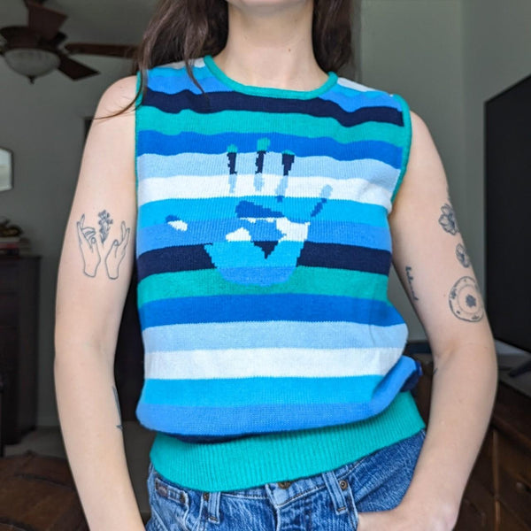 Vintage Y2K Striped Mudd Handprint Sweater Vest Top