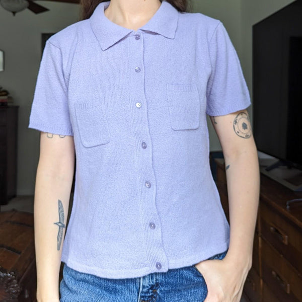 Paris Sport Club Vintage Deadstock Lavender Short Sleeve Collar Sweater Blouse