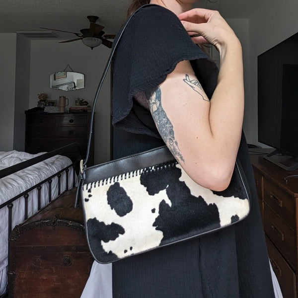 Cow Print Vintage Faux Leather Small Purse Shoulder Bag