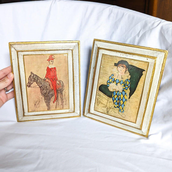 Vintage Italian Gilted Pair of Pablo Picasso Prints On Wood