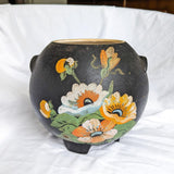 Antique Ransburg Hand Painted Black Floral Cookie Jar