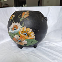 Antique Ransburg Hand Painted Black Floral Cookie Jar