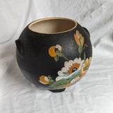 Antique Ransburg Hand Painted Black Floral Cookie Jar