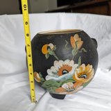 Antique Ransburg Hand Painted Black Floral Cookie Jar