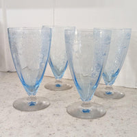 Antique Fostoria June Azure Blue Depression Glass Footed Glass 6" Iced Tea Parfait Glasses