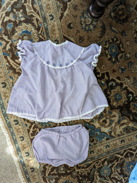 Vintage Handmade Purple Baby Girl Gingham Set