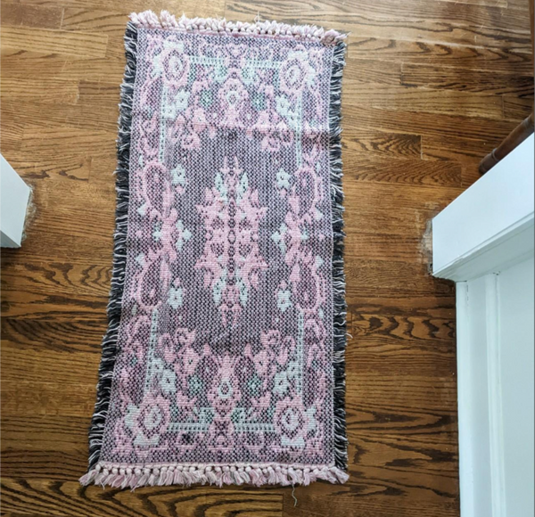 Vintage Pink and Black Woven Runner Rug