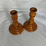 Vintage Artist Signed Turned Wood Pair of Candlestick Holders