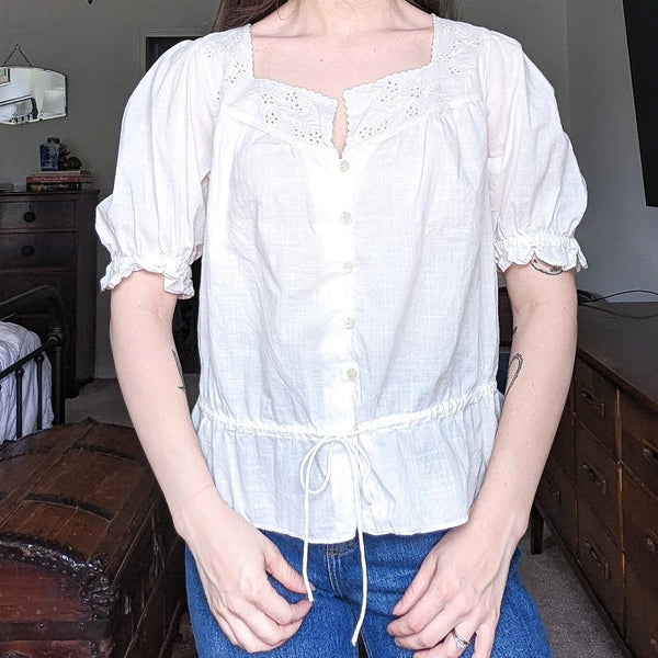 Vintage Lauren Jeans Ralph Lauren White Puff Sleeve Milkmaid Blouse