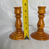Vintage Artist Signed Turned Wood Pair of Candlestick Holders