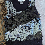 Vintage Joseph A Black Silk Blend Sequin Beaded Fringe Tank Top