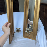 Vintage Pair Gold Tone Hollywood Regency Arched Mirror Wall Sconces