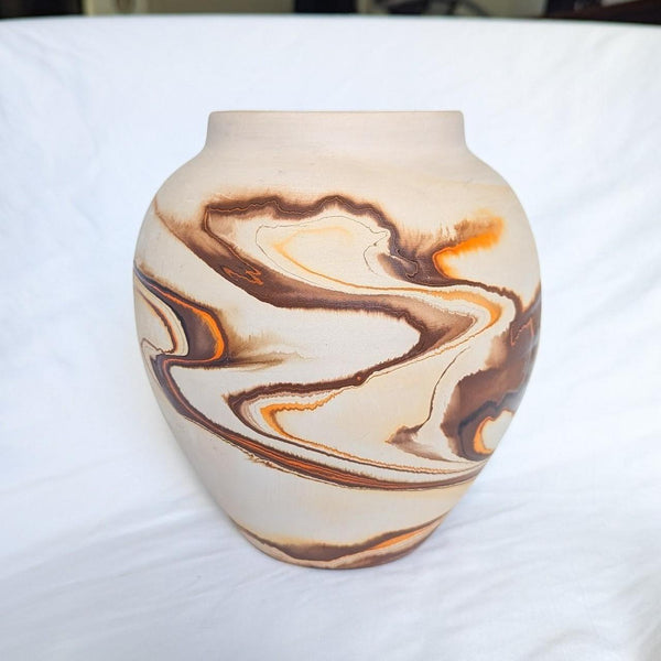 Vintage Brown and Orange Signed Nemadji Marbled Paint Vase