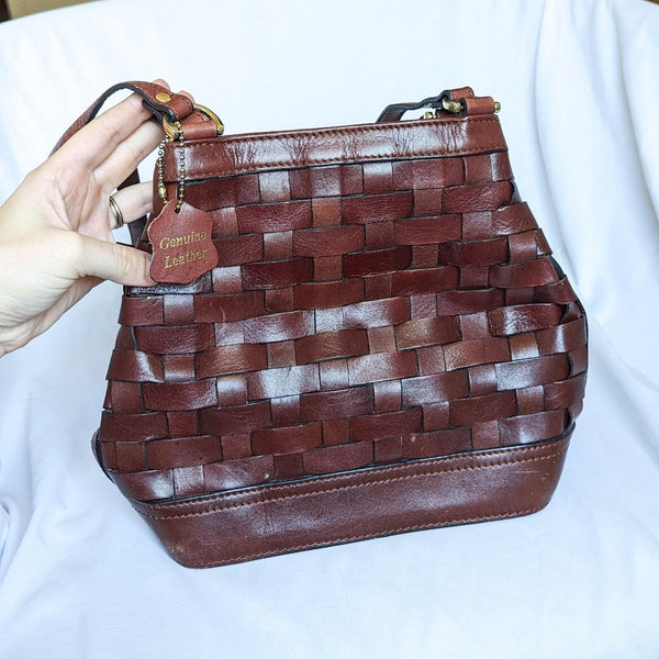 Vintage Woven Brown Leather Purse Carlo D'Santi