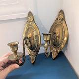 Vintage Pair Brass Ornate Wall Hanging Candle Holders