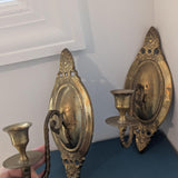 Vintage Pair Brass Ornate Wall Hanging Candle Holders