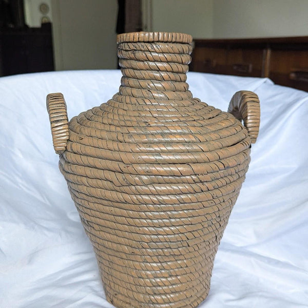 Vintage Large Double Handle Wicker Woven Decorative Vase