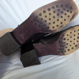Vintage Dark Brown Leather Square Toe Heeled Boots