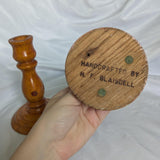 Vintage Artist Signed Turned Wood Pair of Candlestick Holders
