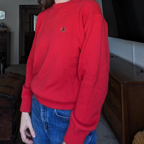 Vintage Tommy Hilfiger Red Knit Cotton Pullover Sweater